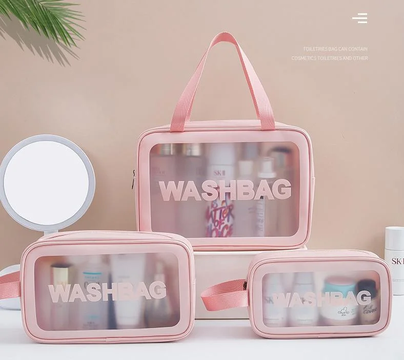 Large Capacity Portable Travel Washing Bag Transparent Toiletry Bag PU Waterproof Makeup Case Cosmetic Storage Case