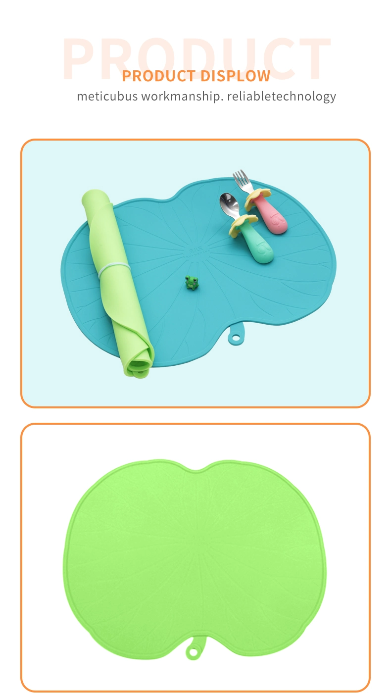 Reusable Portable Children′ S Dining Food-Grade BPA-Free Mat Non-Slip Waterproof Baby Lotus Leaf Silicone Placemat