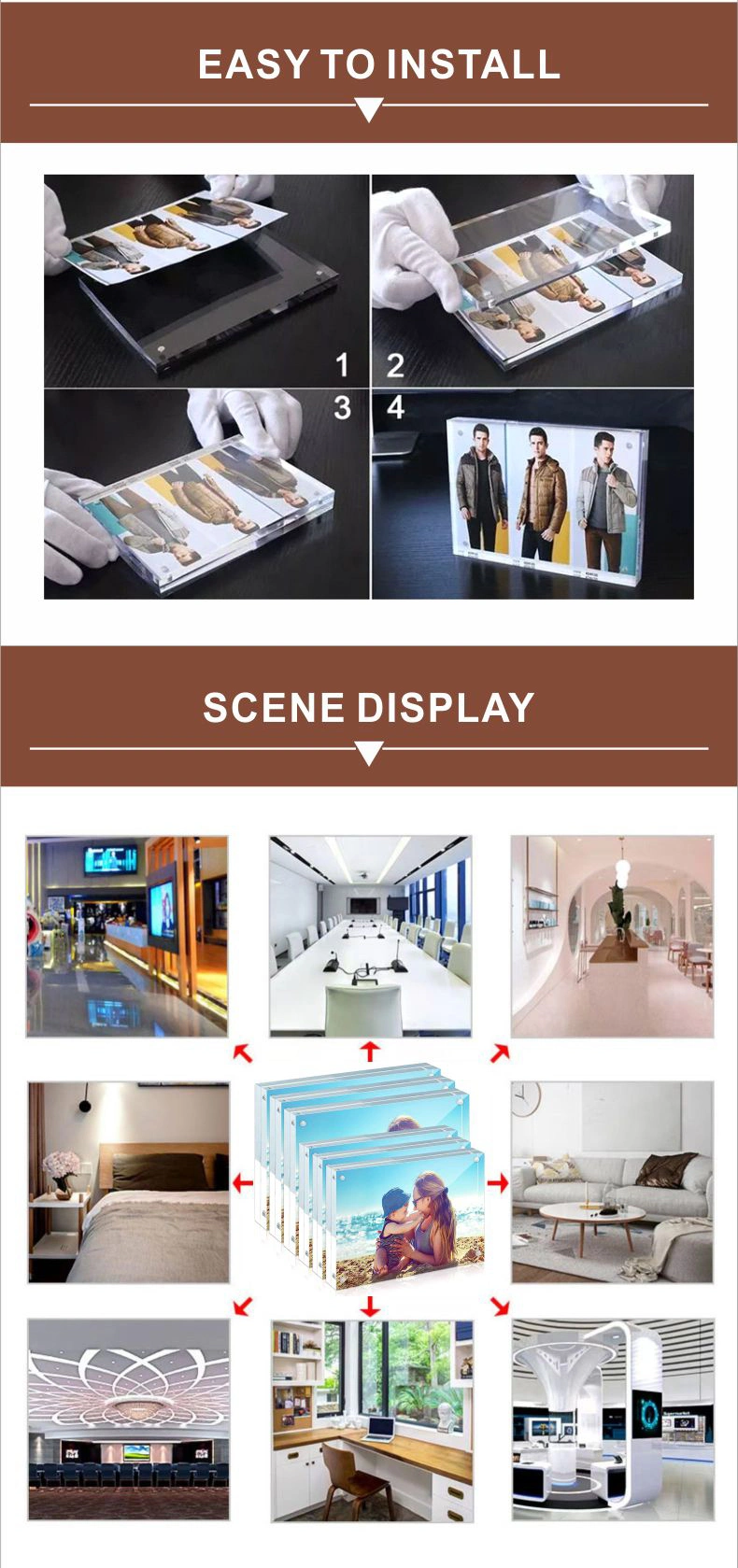 Custom Size 4× 6 8× 10 5× 7 Block Clear Double Sided A3 A4 A5 Desktop Magnetic Acrylic Photo Frame