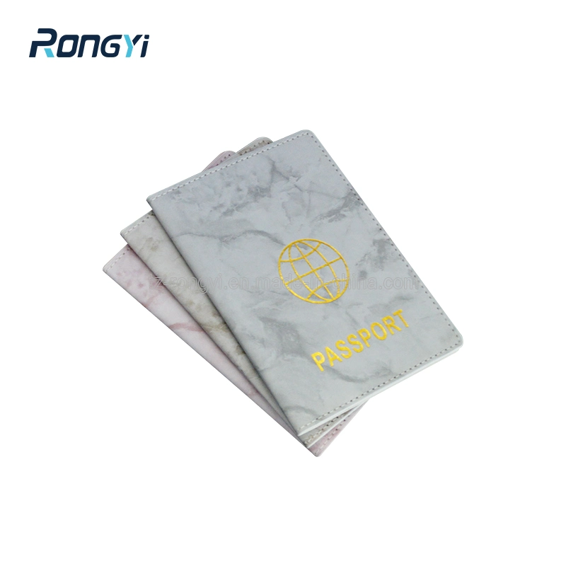 New Design PU Material Passport Holder with Mable Pattern Cover and Gold Foil