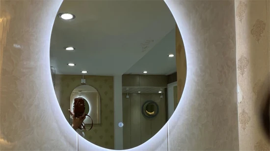 Оптовая продажа с фабрики, круглое настенное зеркало для макияжа индивидуального размера с акриловым абажуром, туалетный столик для ванной комнаты, светодиодное умное зеркало